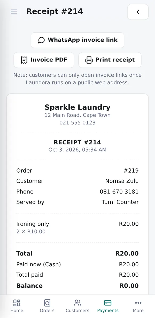 A payment receipt on a phone